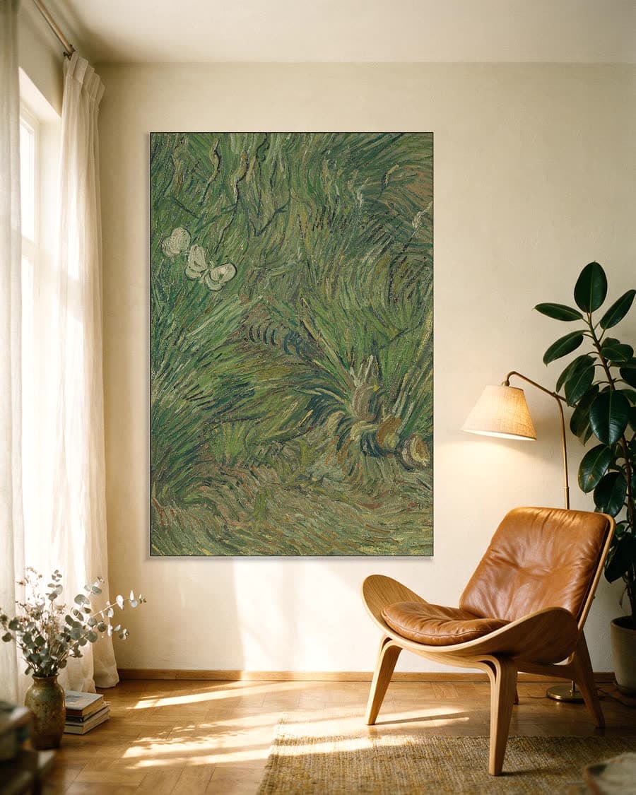 Tuin met vlinders in een aluminium frame aan dezelfde muur