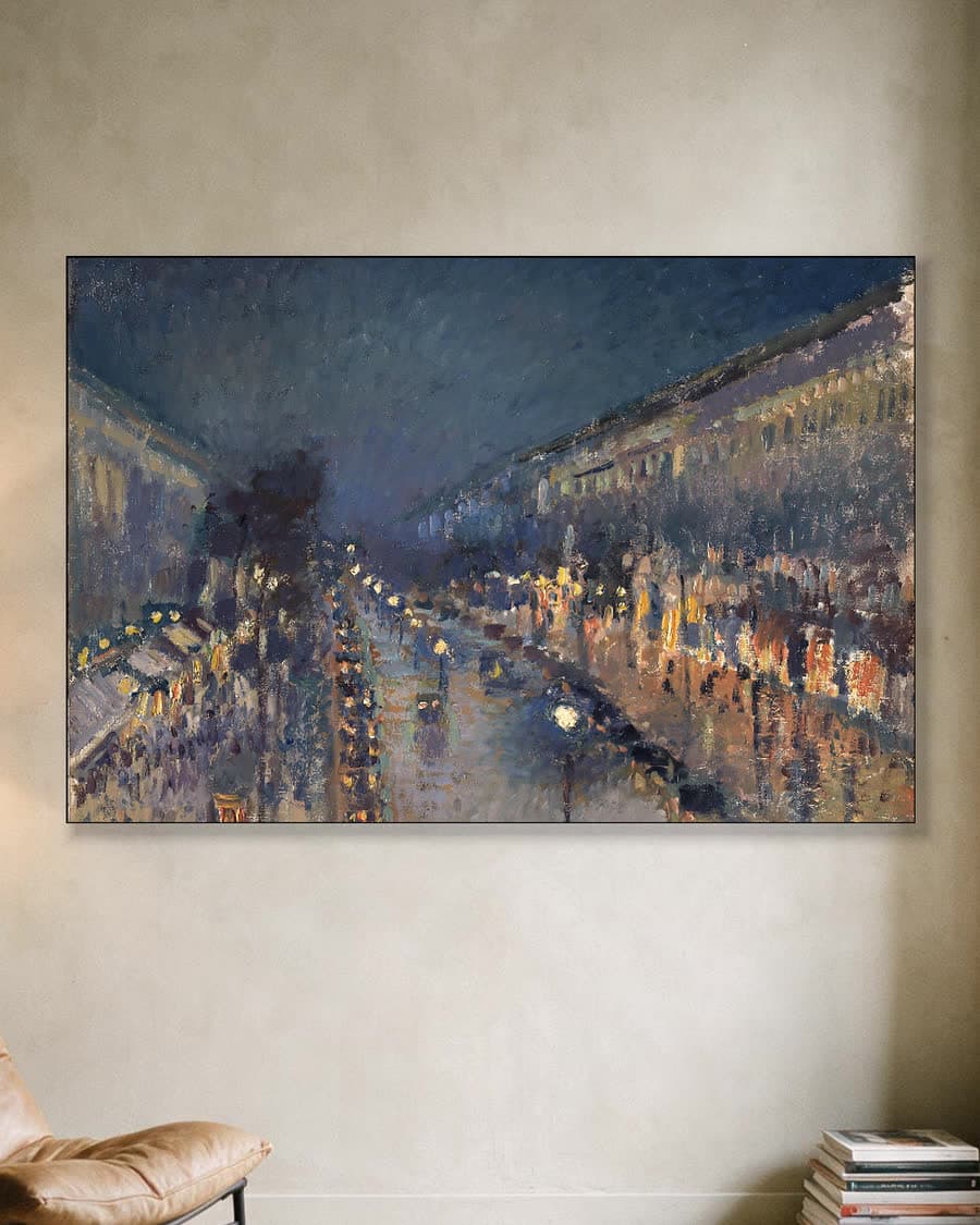 Boulevard Montmartre bij nacht in een aluminium frame aan dezelfde muur