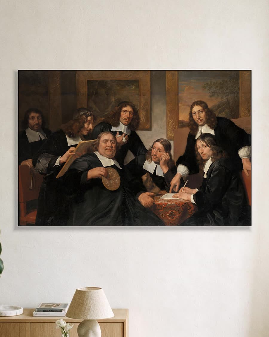 De overlieden van het Sint Lucasgilde te Haarlem, 1675 in een aluminium frame aan dezelfde muur