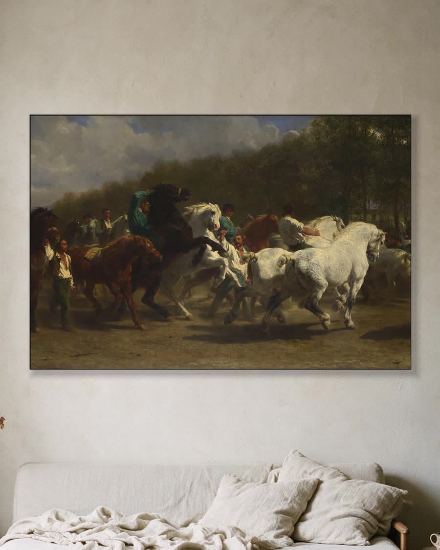 De Paardenmarkt in een aluminium frame aan dezelfde muur