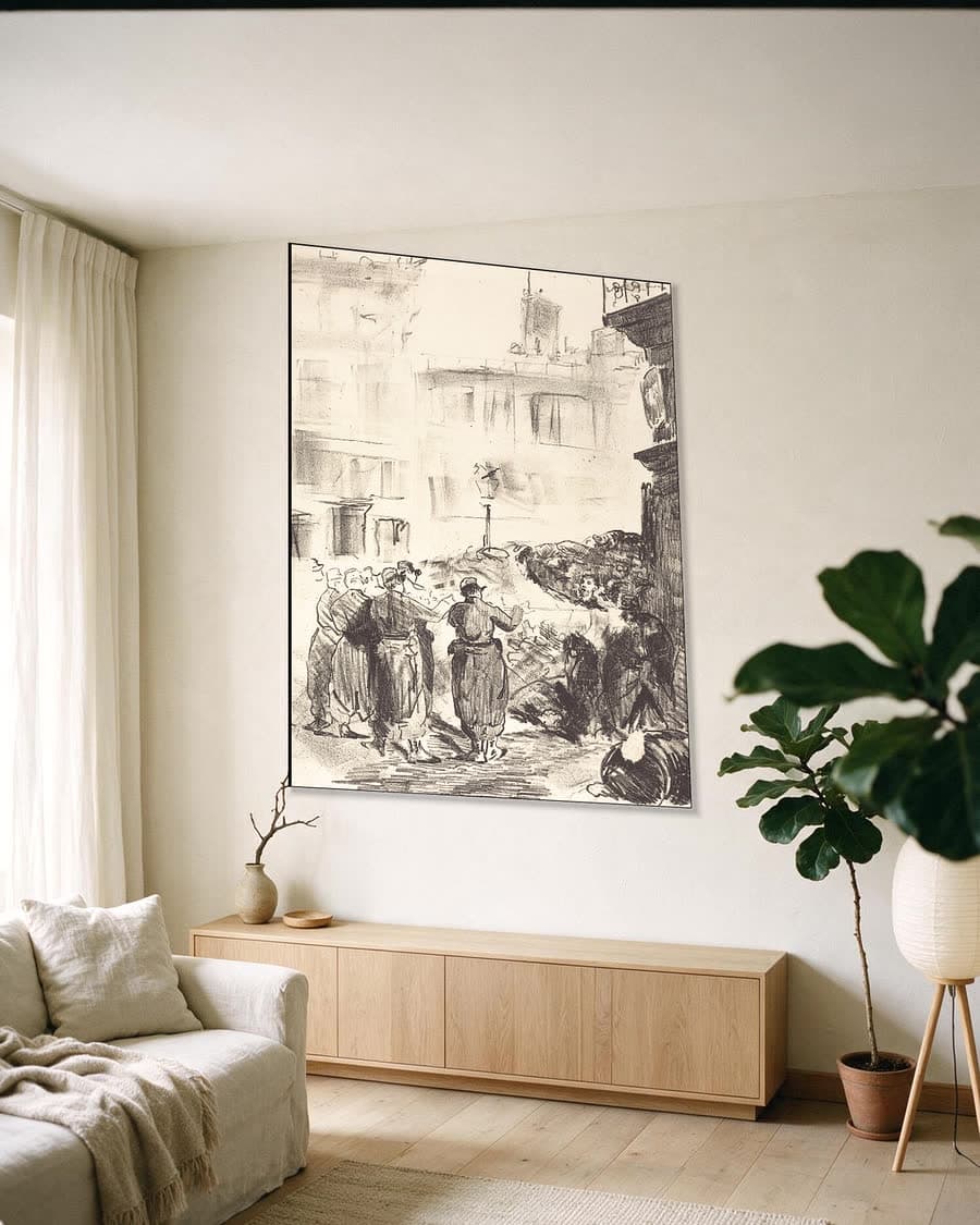 De barricade (La barricade) in een aluminium frame aan dezelfde muur
