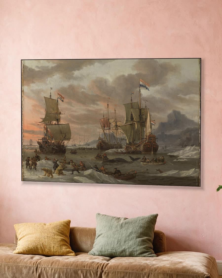 Walvisvangst in de poolzee in een aluminium frame aan dezelfde muur