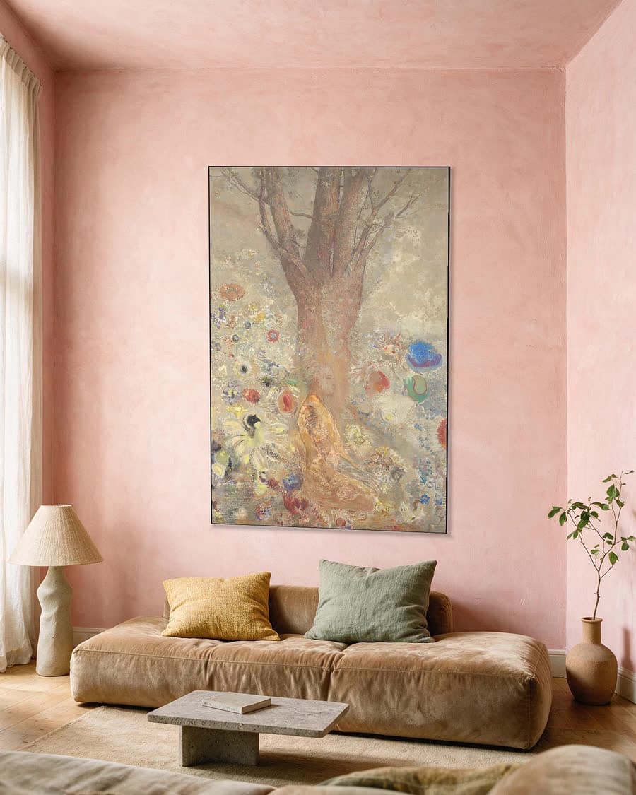 Meditatie onder de boom in een aluminium frame aan dezelfde muur