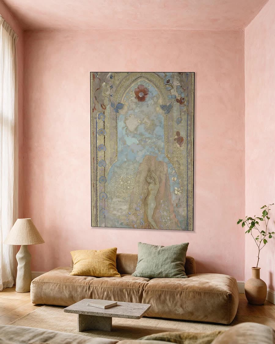 De Nymf in de Bloemenboog in een aluminium frame aan dezelfde muur