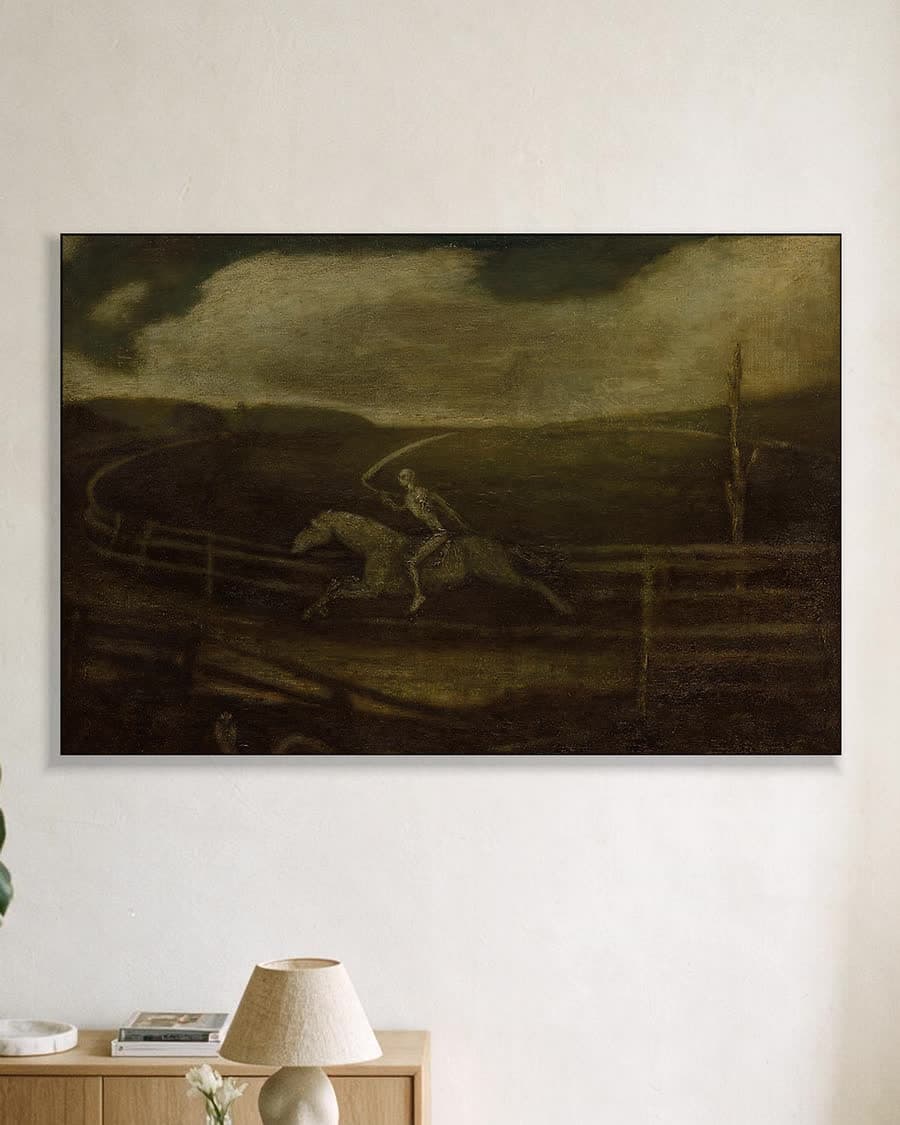 De renbaan (de dood op een bleek paard) in een aluminium frame aan dezelfde muur