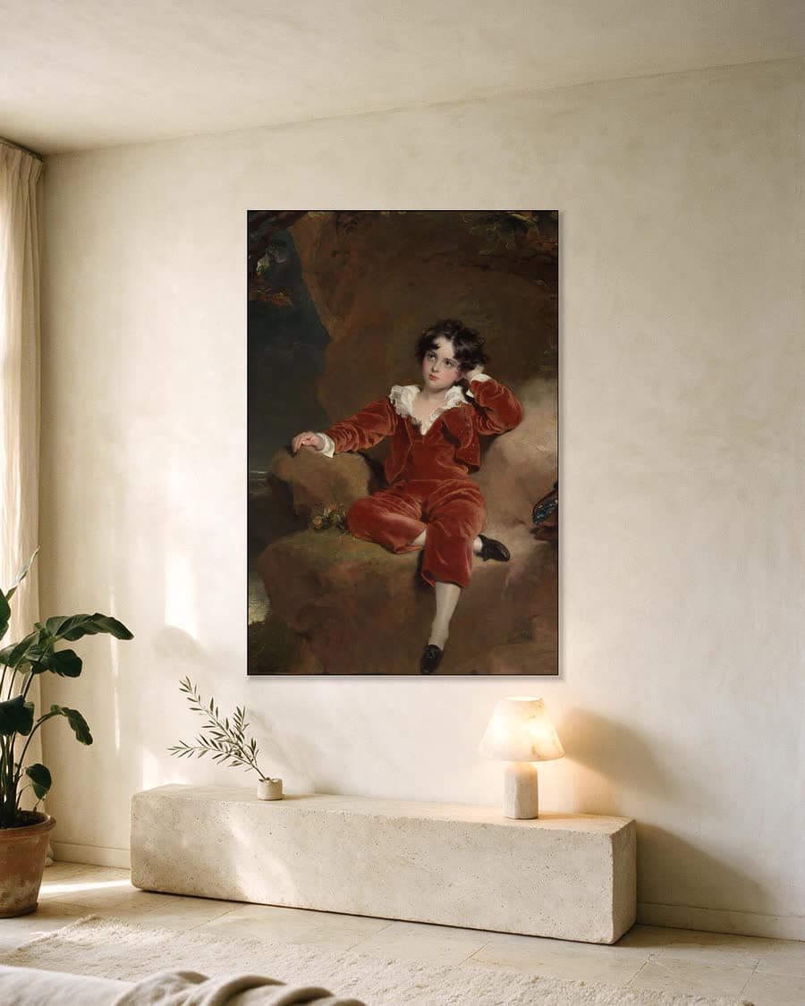 De Rode Jongen in een aluminium frame aan dezelfde muur
