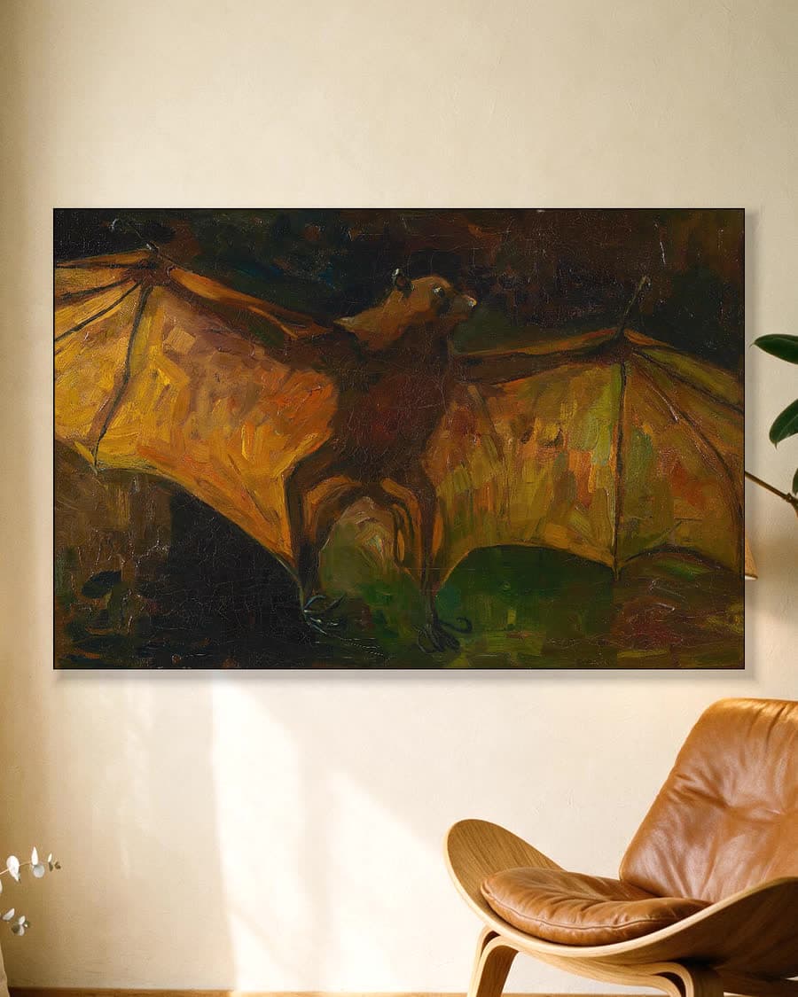 Vliegende vos in een aluminium frame aan dezelfde muur