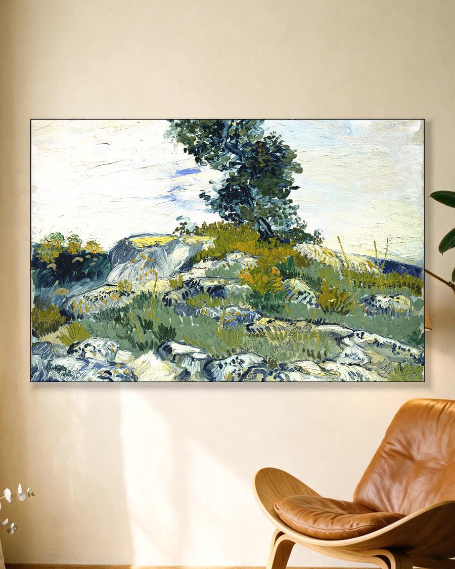 De rotsen in een aluminium frame aan dezelfde muur
