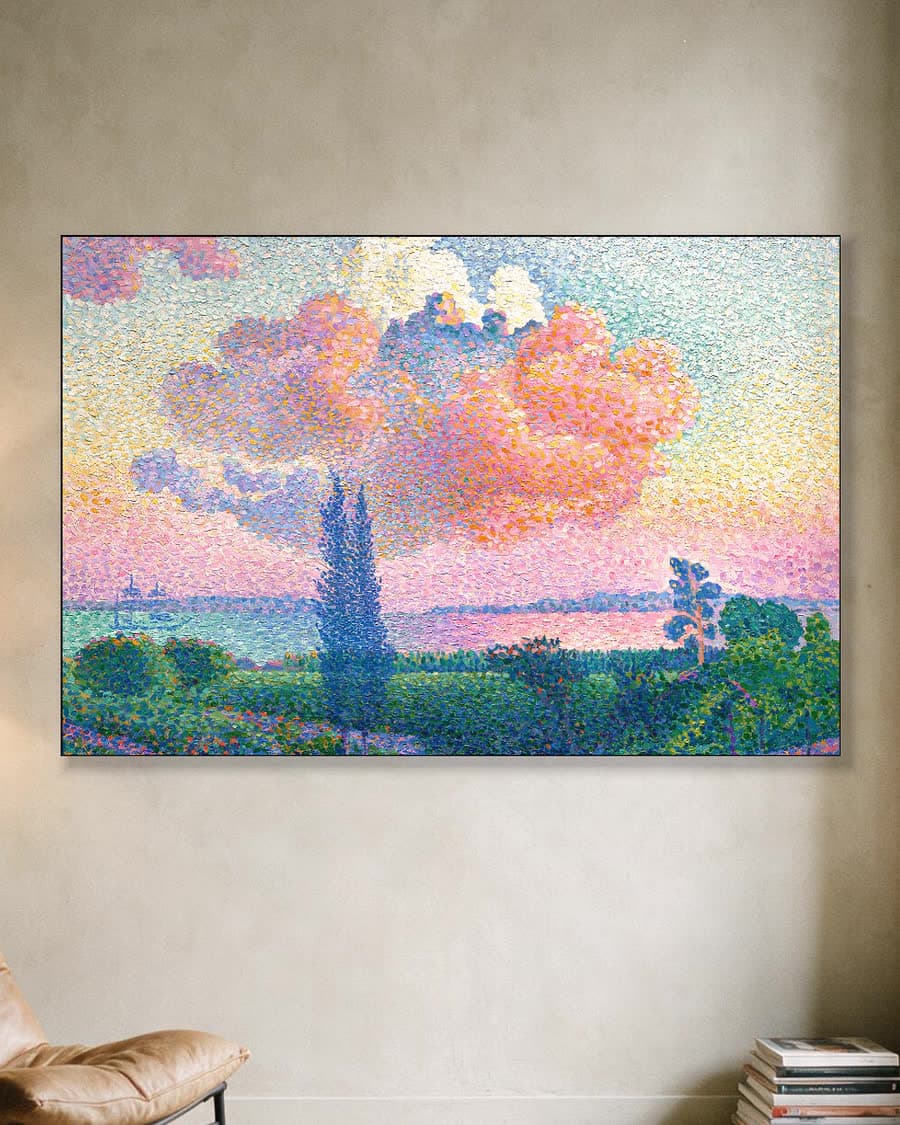 De roze wolk in een aluminium frame aan dezelfde muur