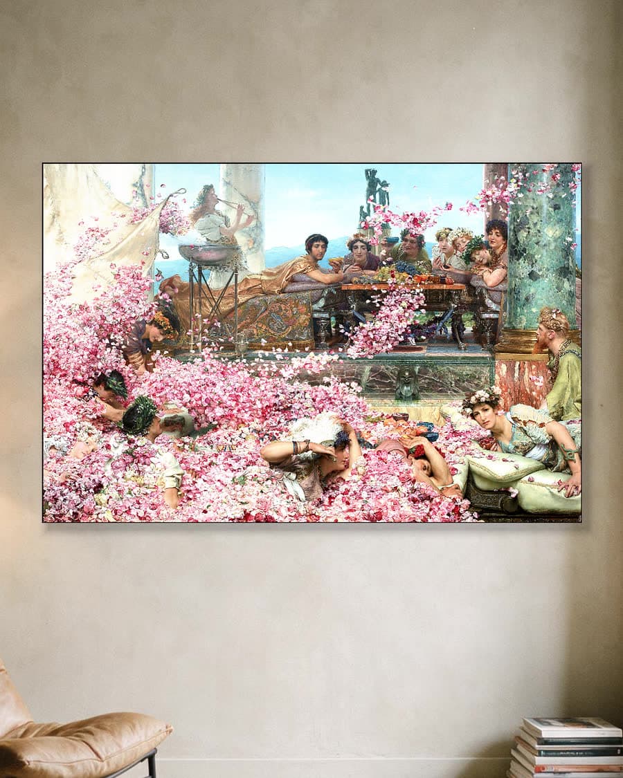 De rozen van Heliogabalus in een aluminium frame aan dezelfde muur