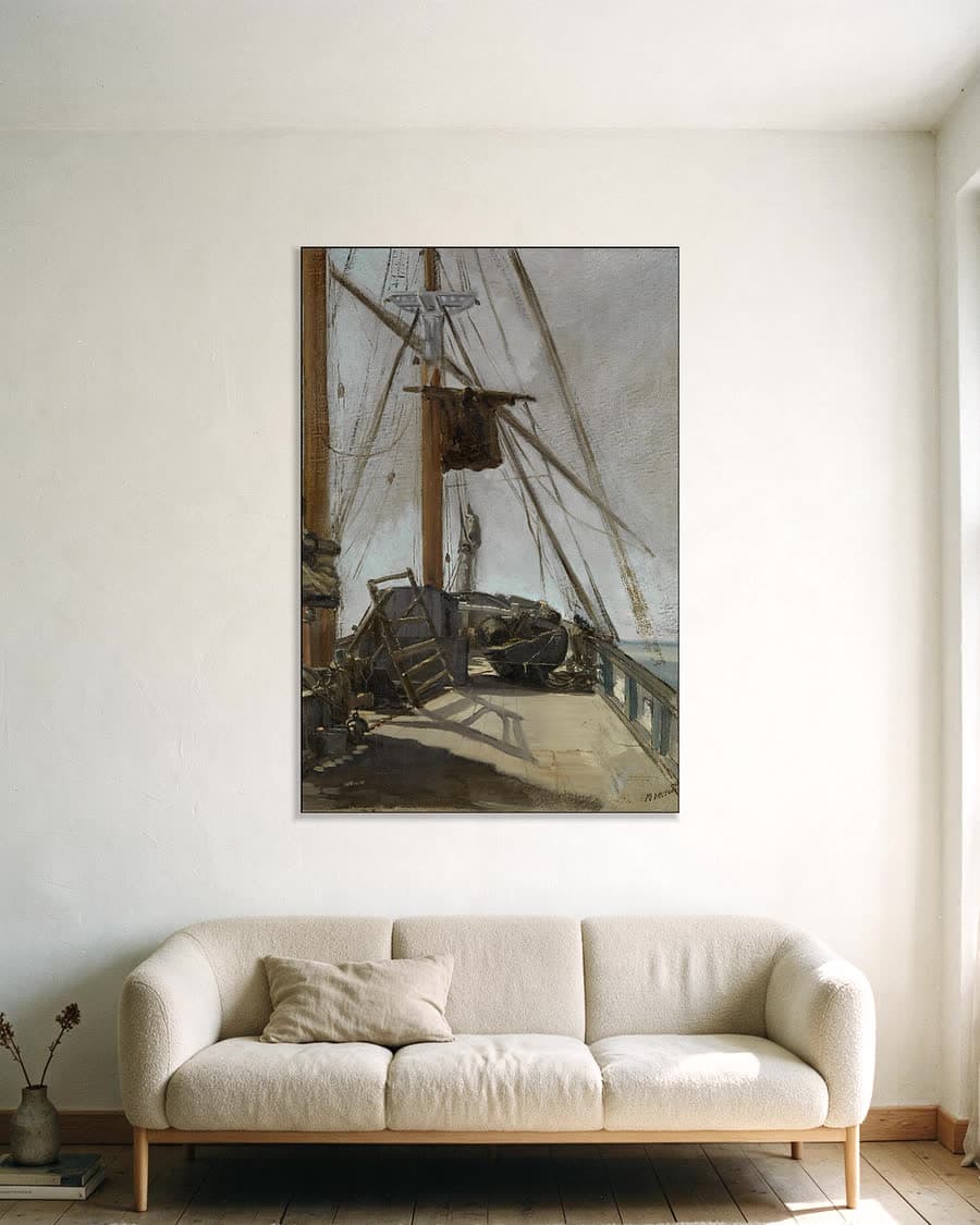 Het scheepsdek in een aluminium frame aan dezelfde muur