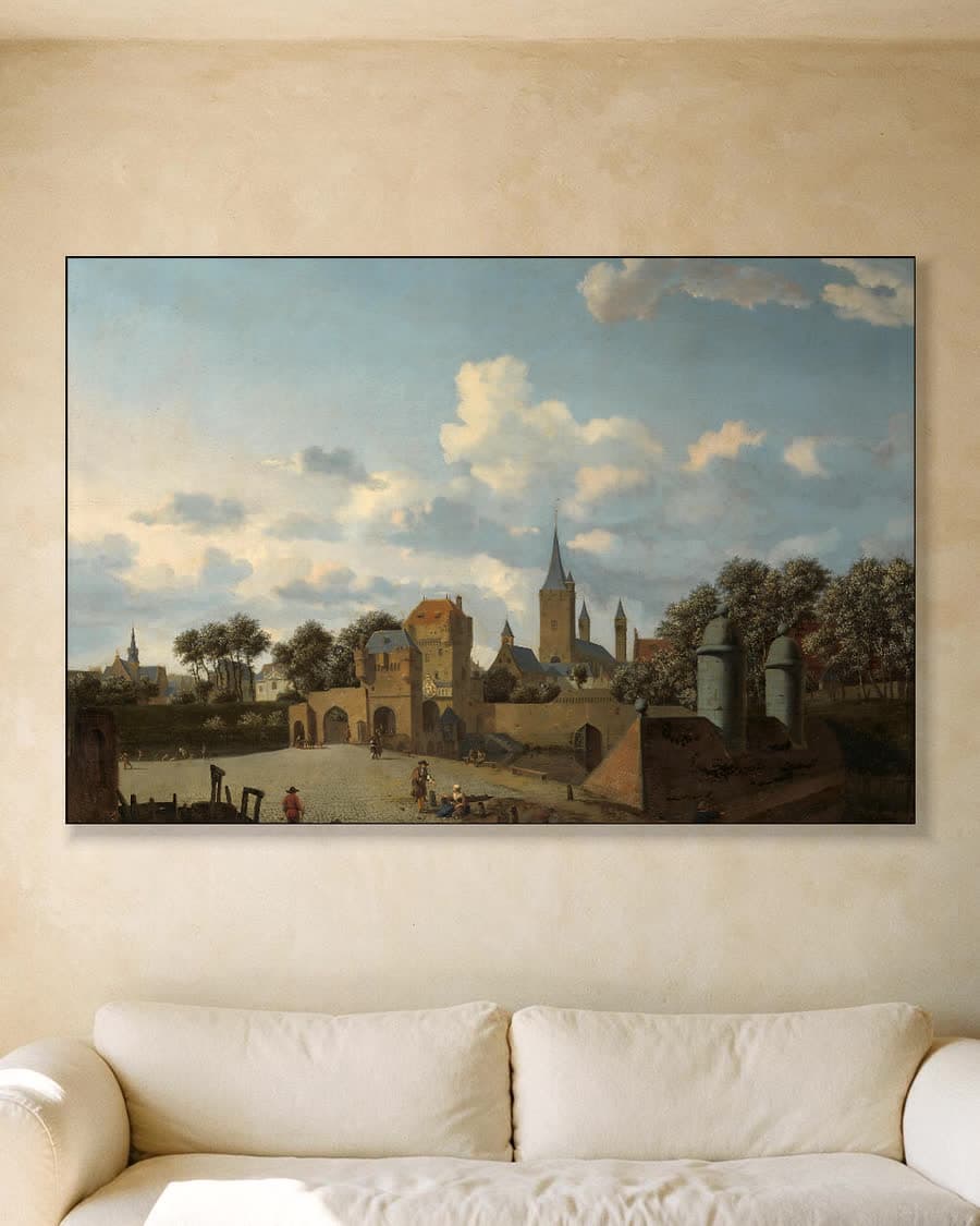 De Sankt Severin te Keulen in een gefantaseerd stadsgezicht in een aluminium frame aan dezelfde muur