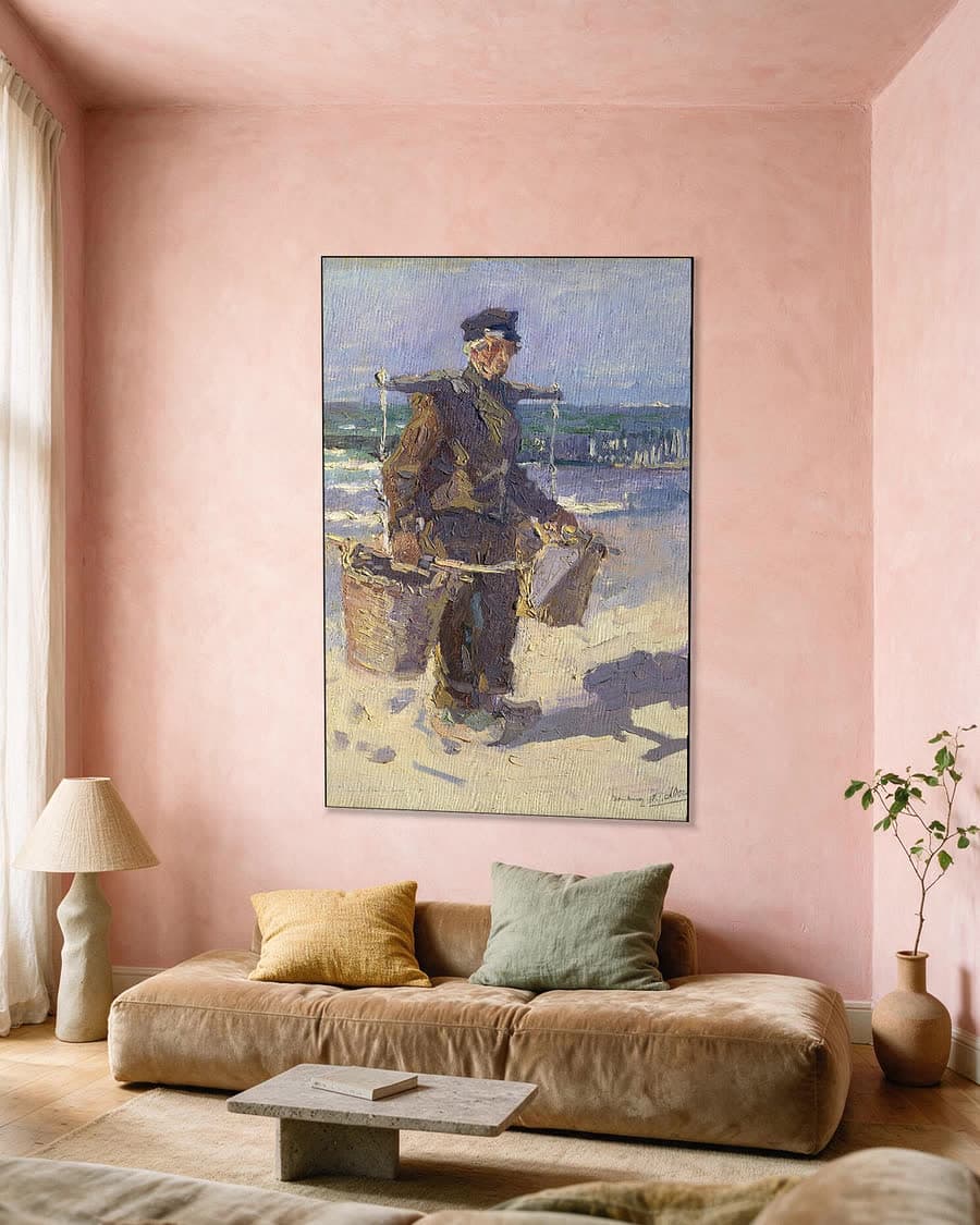 De schelpenvisser in een aluminium frame aan dezelfde muur