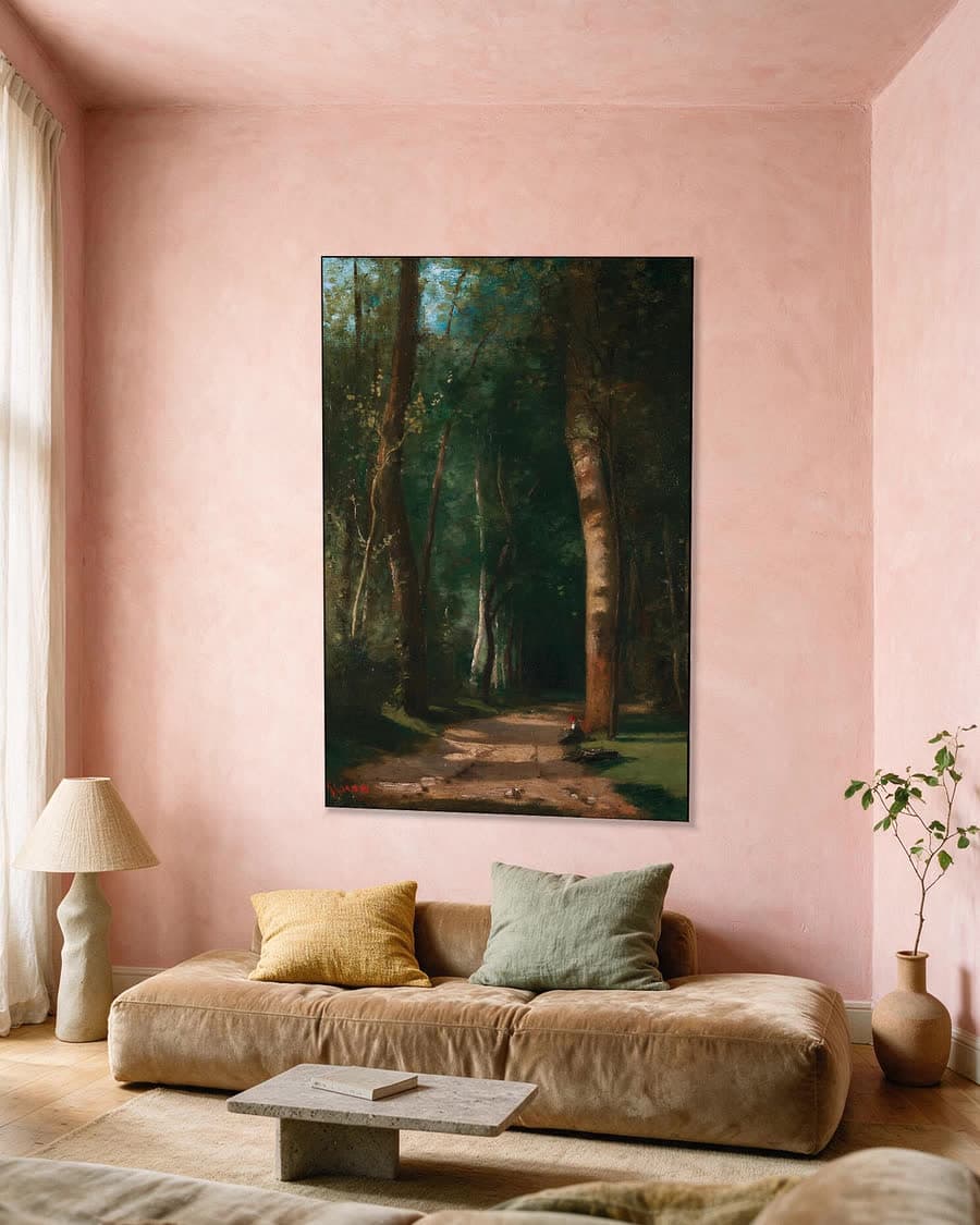 Bospad in een aluminium frame aan dezelfde muur