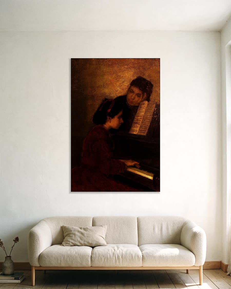 Aan de piano in een aluminium frame aan dezelfde muur