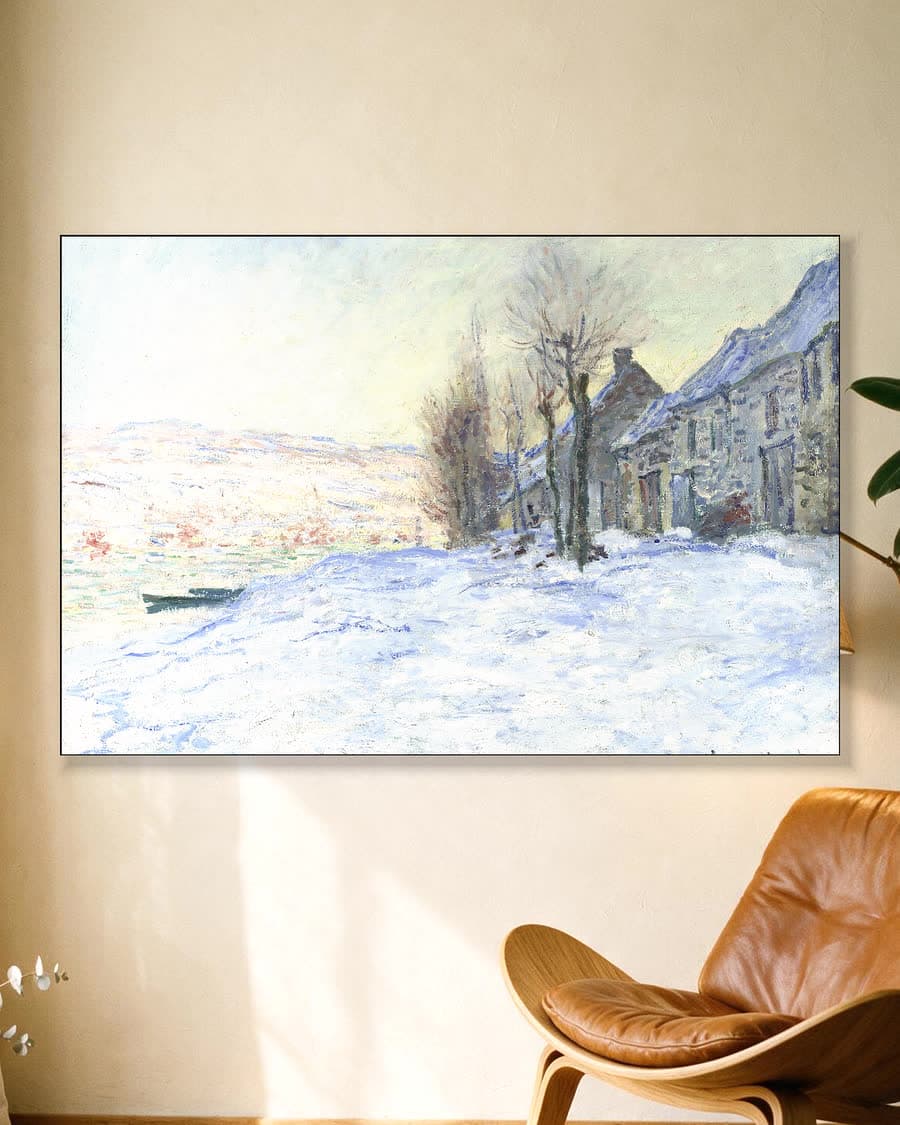 Lavacourt in de sneeuw in een aluminium frame aan dezelfde muur