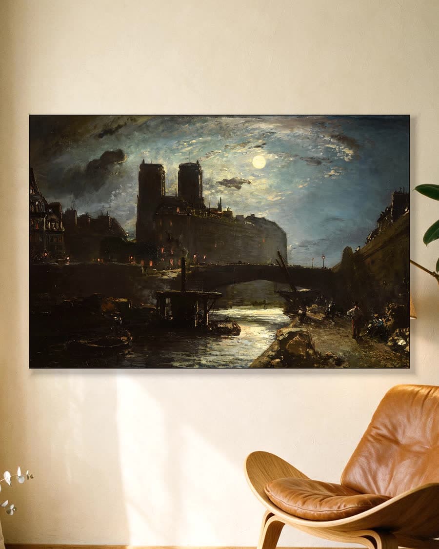 De Seine en Notre-Dame de Paris in een aluminium frame aan dezelfde muur