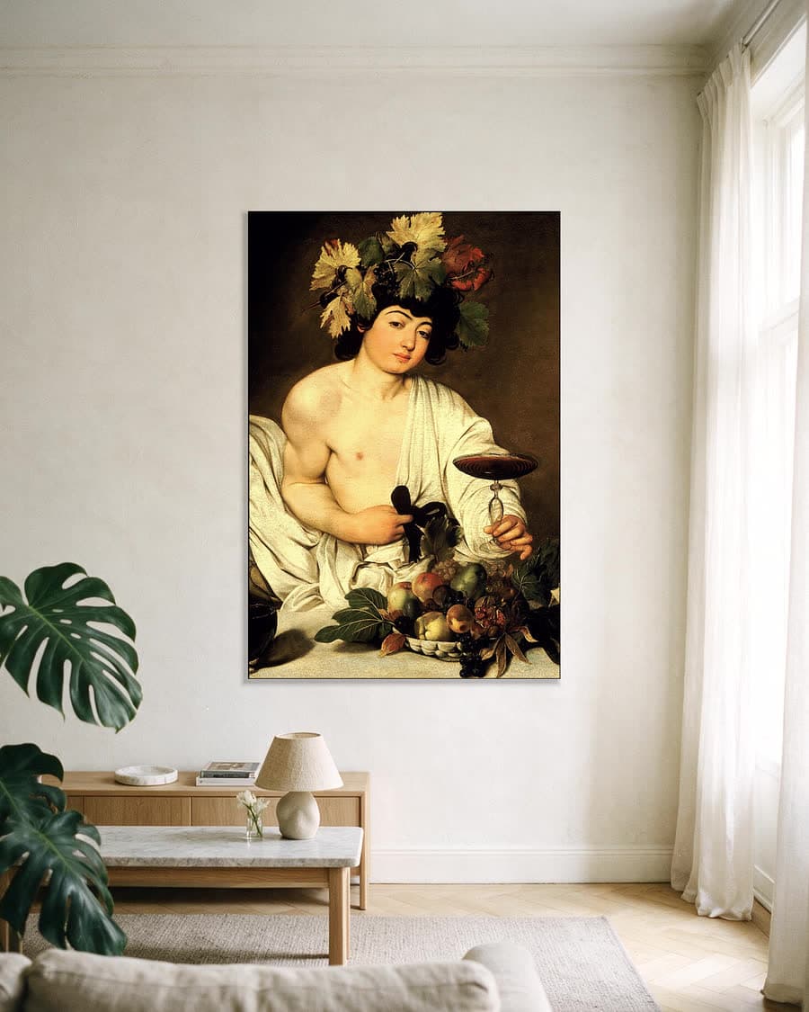 Bacchus in een aluminium frame aan dezelfde muur