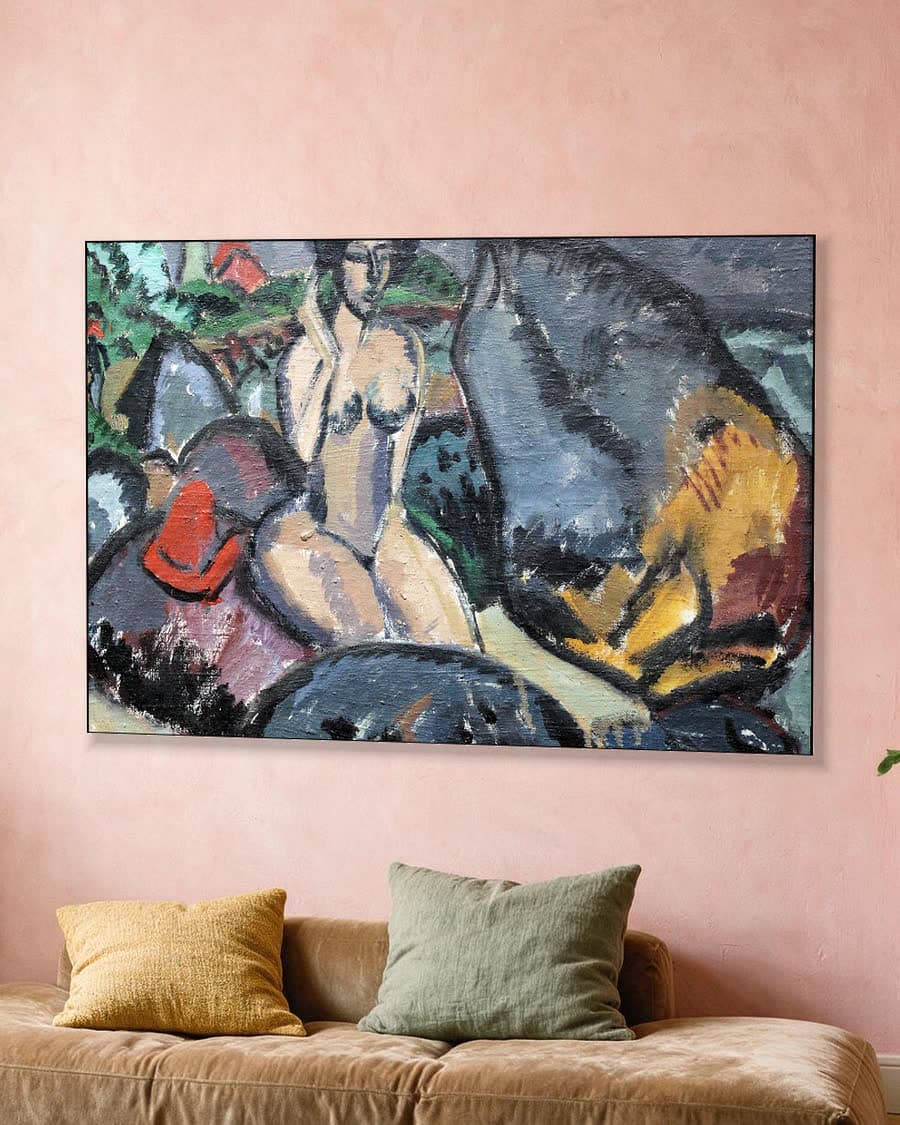 Badende tussen de rotsen in een aluminium frame aan dezelfde muur