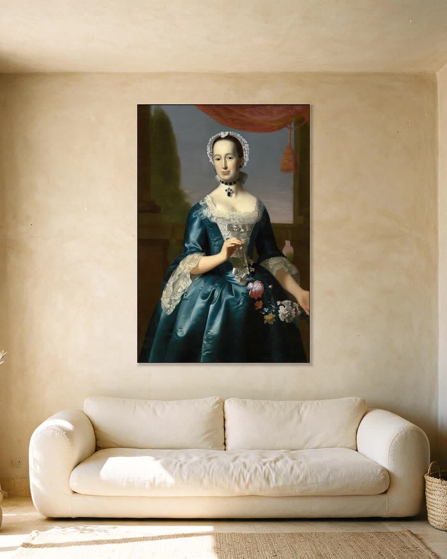 Anne Fairchild Bowler, mevrouw Metcalf Bowler in een aluminium frame aan dezelfde muur