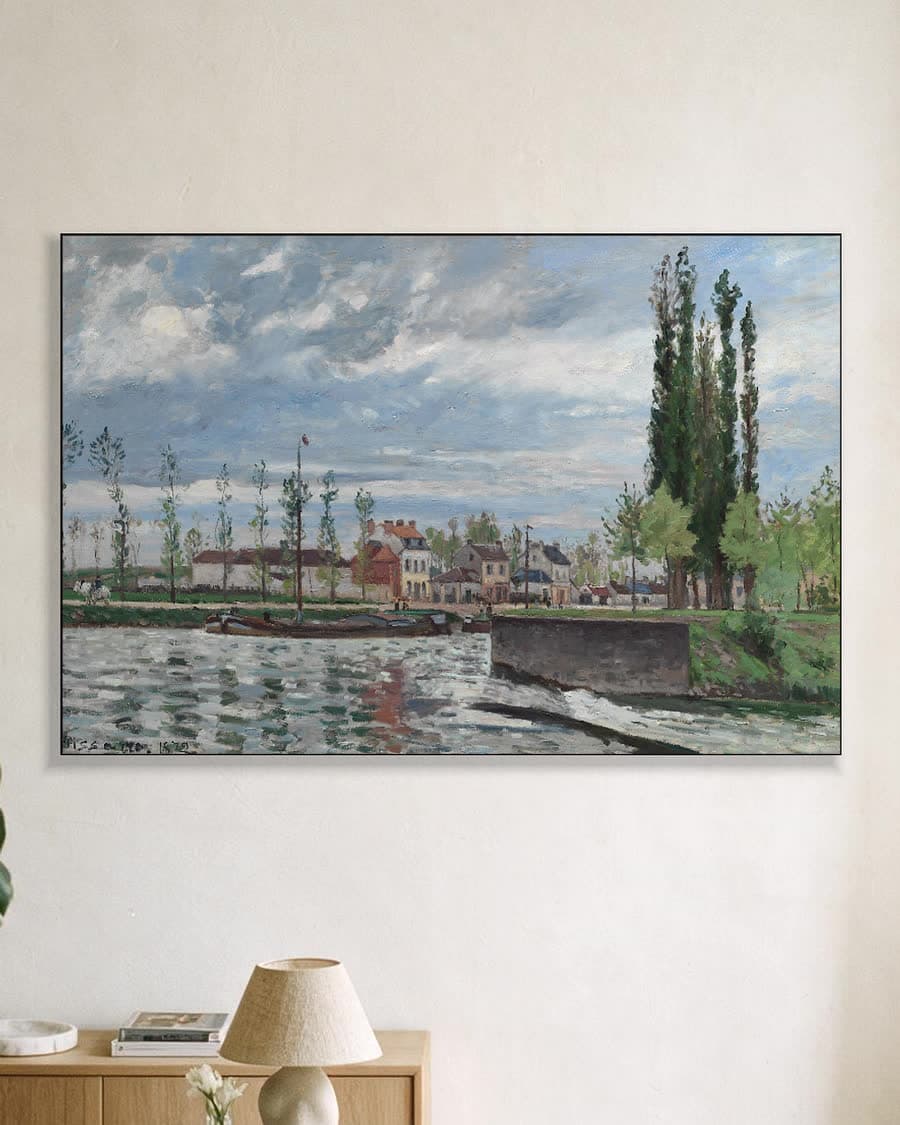 De sluis bij Pontoise in een aluminium frame aan dezelfde muur