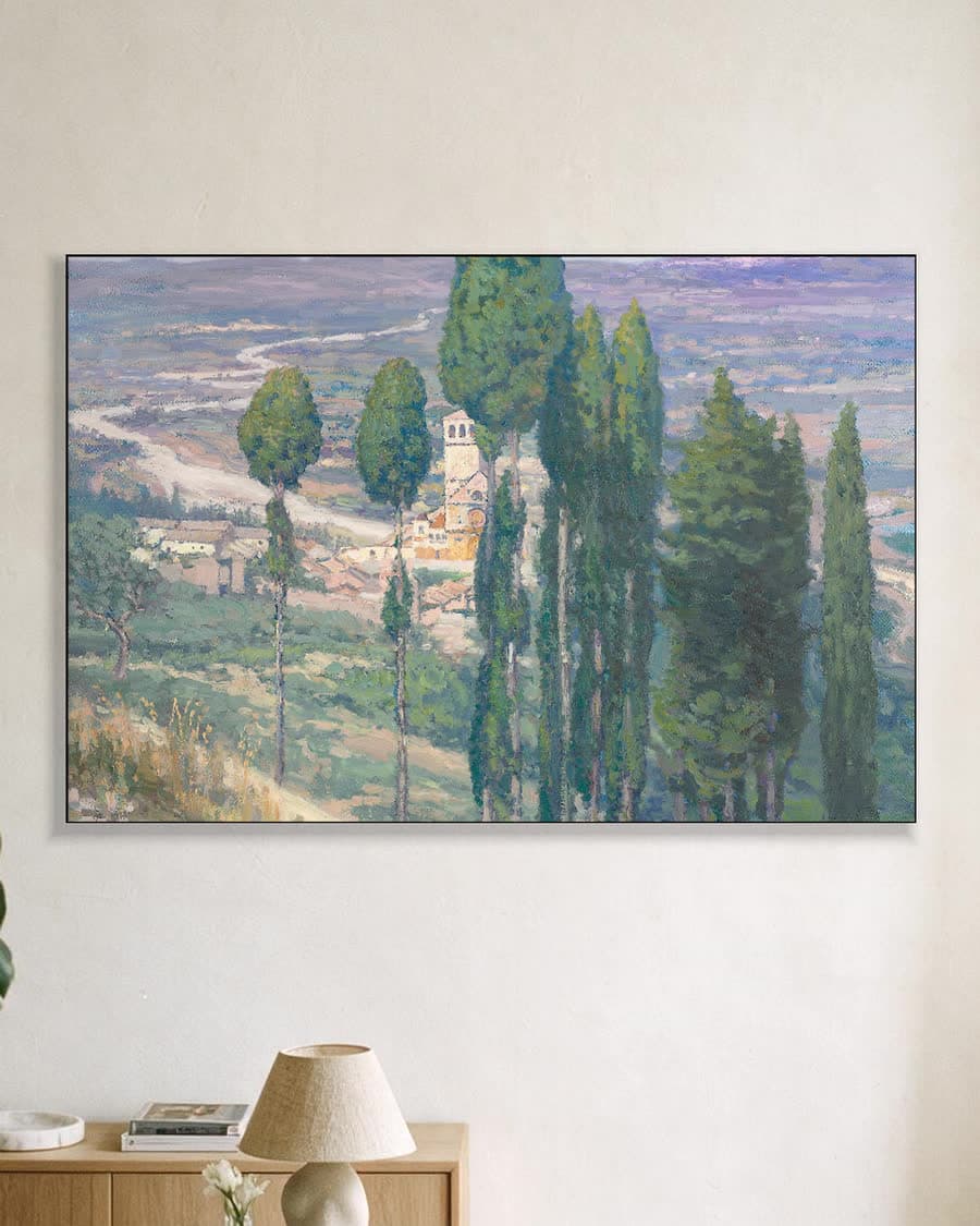 Het Umbrische dal, Italië in een aluminium frame aan dezelfde muur