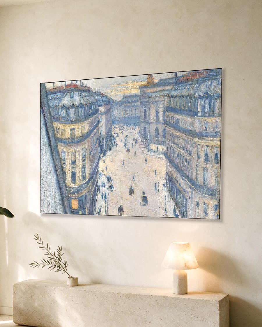 Rue Halévy, gezien vanaf een zesde verdieping in een aluminium frame aan dezelfde muur