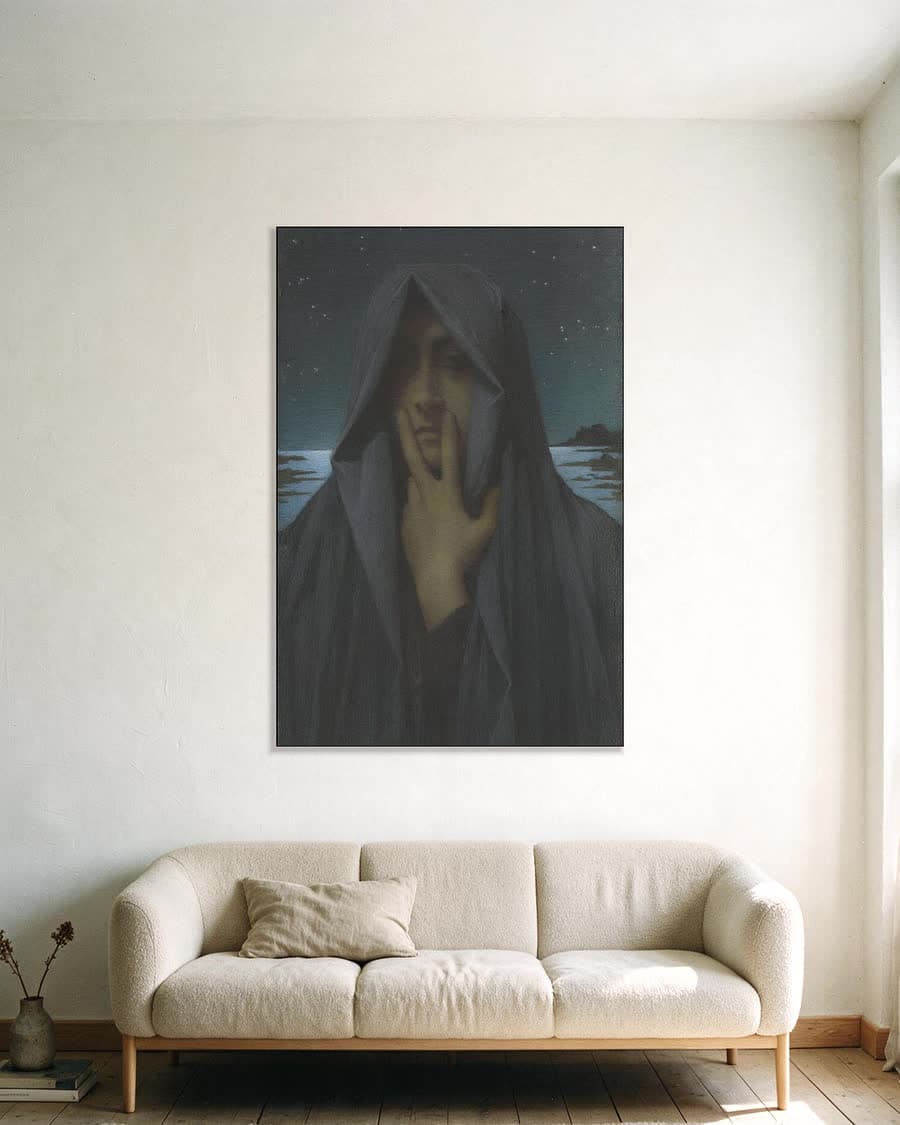 De stilte (Le Silence, 1895) in een aluminium frame aan dezelfde muur