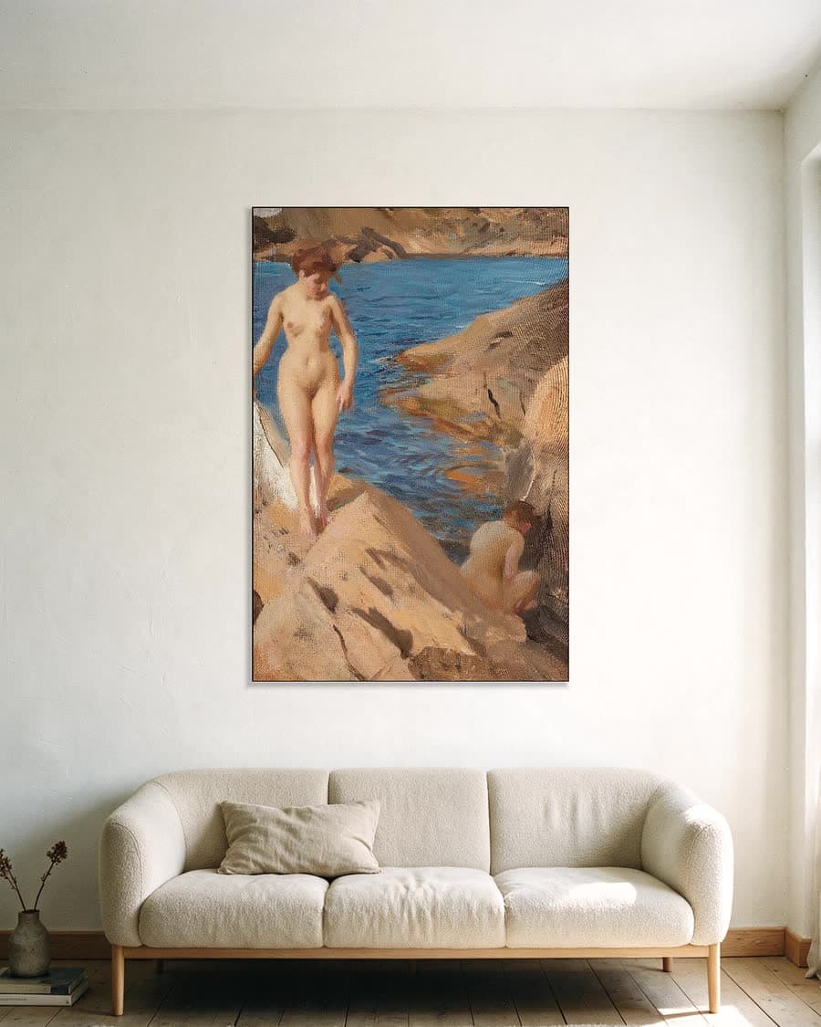 Naaktstudie in de archipel in een aluminium frame aan dezelfde muur