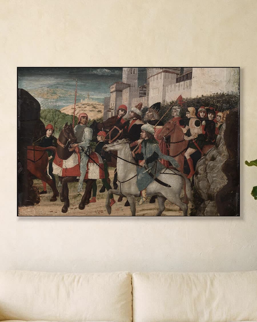 De stoet der koningen in een aluminium frame aan dezelfde muur