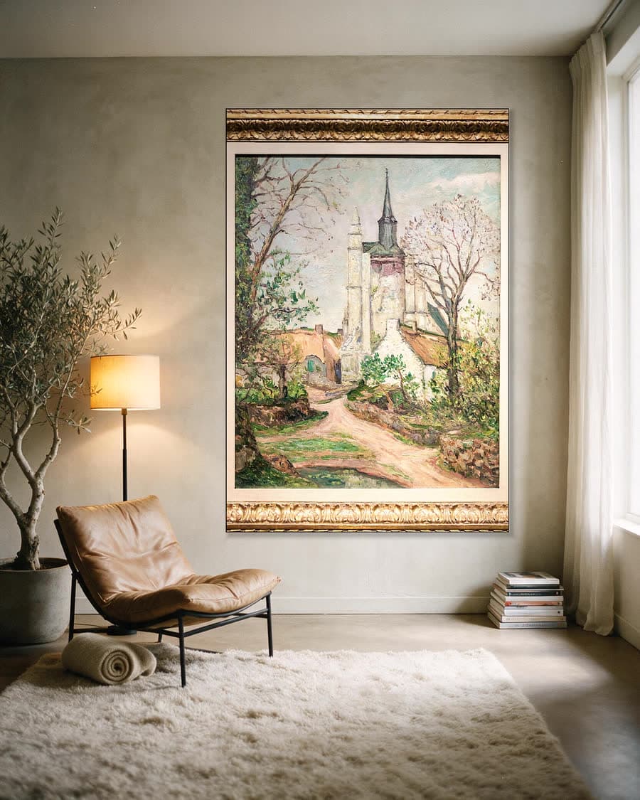 De storm bij Quiberon in een aluminium frame aan dezelfde muur