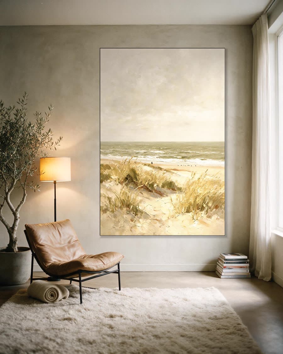Duinrand met helmgras in een aluminium frame aan dezelfde muur