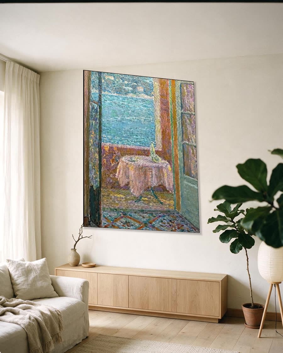De tafel aan zee, Villefranche-sur-Mer in een aluminium frame aan dezelfde muur