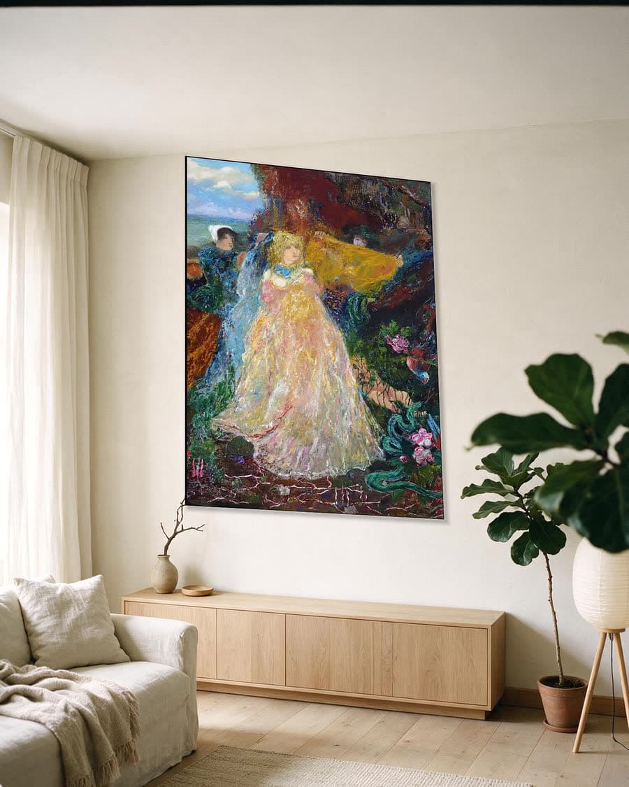 Hetaera (Venus van de zee) in een aluminium frame aan dezelfde muur