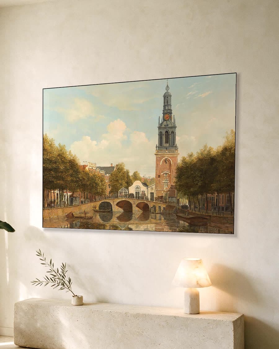 De Torensluis en de Jan Roodenpoortstoren te Amsterdam in een aluminium frame aan dezelfde muur