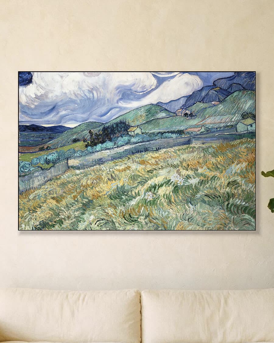 Landschap bij Saint-Rémy in een aluminium frame aan dezelfde muur