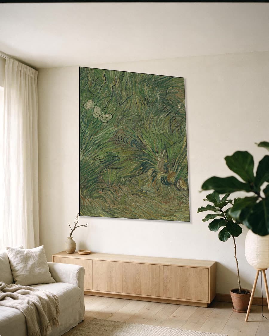Tuin met vlinders in een aluminium frame aan dezelfde muur