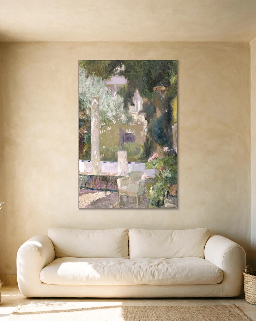 De tuinen bij het huis van de familie Sorolla in een aluminium frame aan dezelfde muur