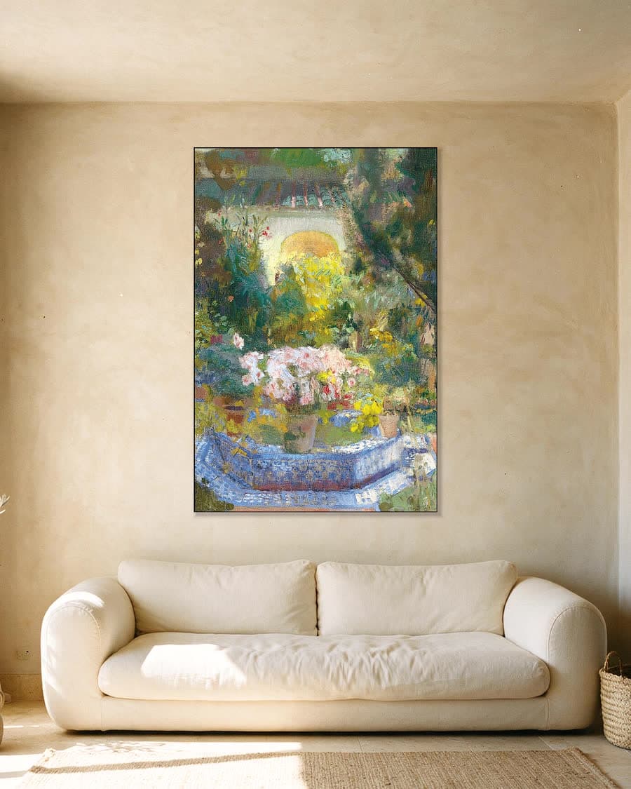Binnenplaats van de Casa Sorolla in een aluminium frame aan dezelfde muur
