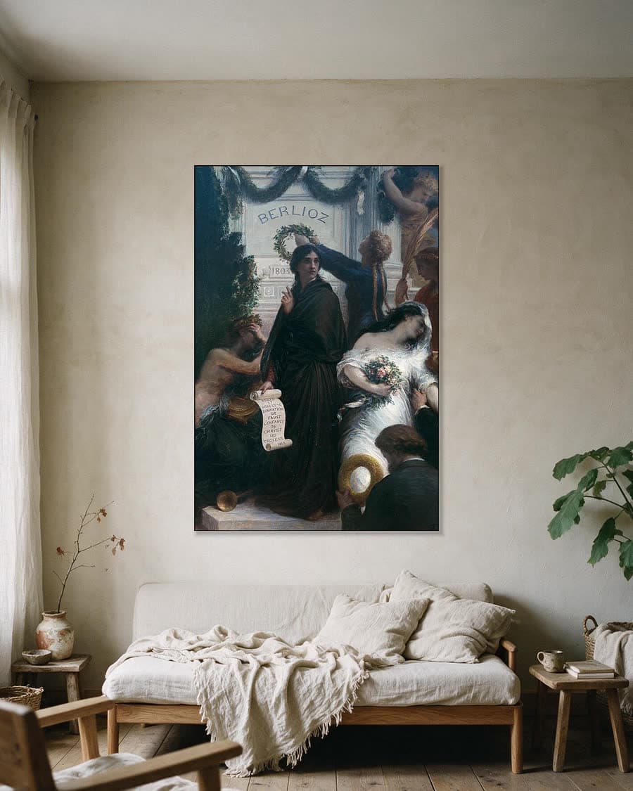 De verjaardag, hommage aan Berlioz in een aluminium frame aan dezelfde muur