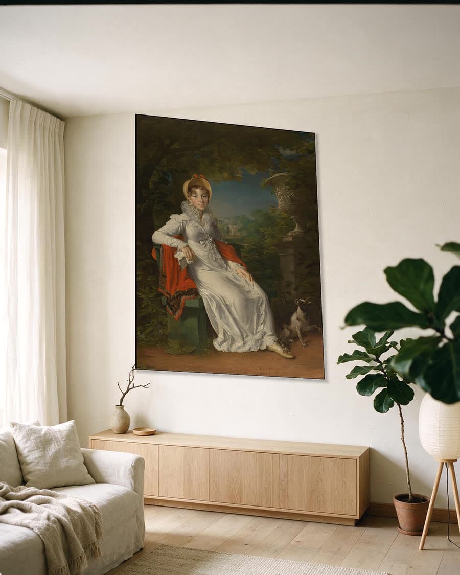 Carolina Ferdinanda Louisa van Sicilië (1798-1870). Echtgenote van Karel Ferdinand, hertog van Berry, in het park van Bagatelle in het Bois de Boulogne bij Parijs in een aluminium frame aan dezelfde muur