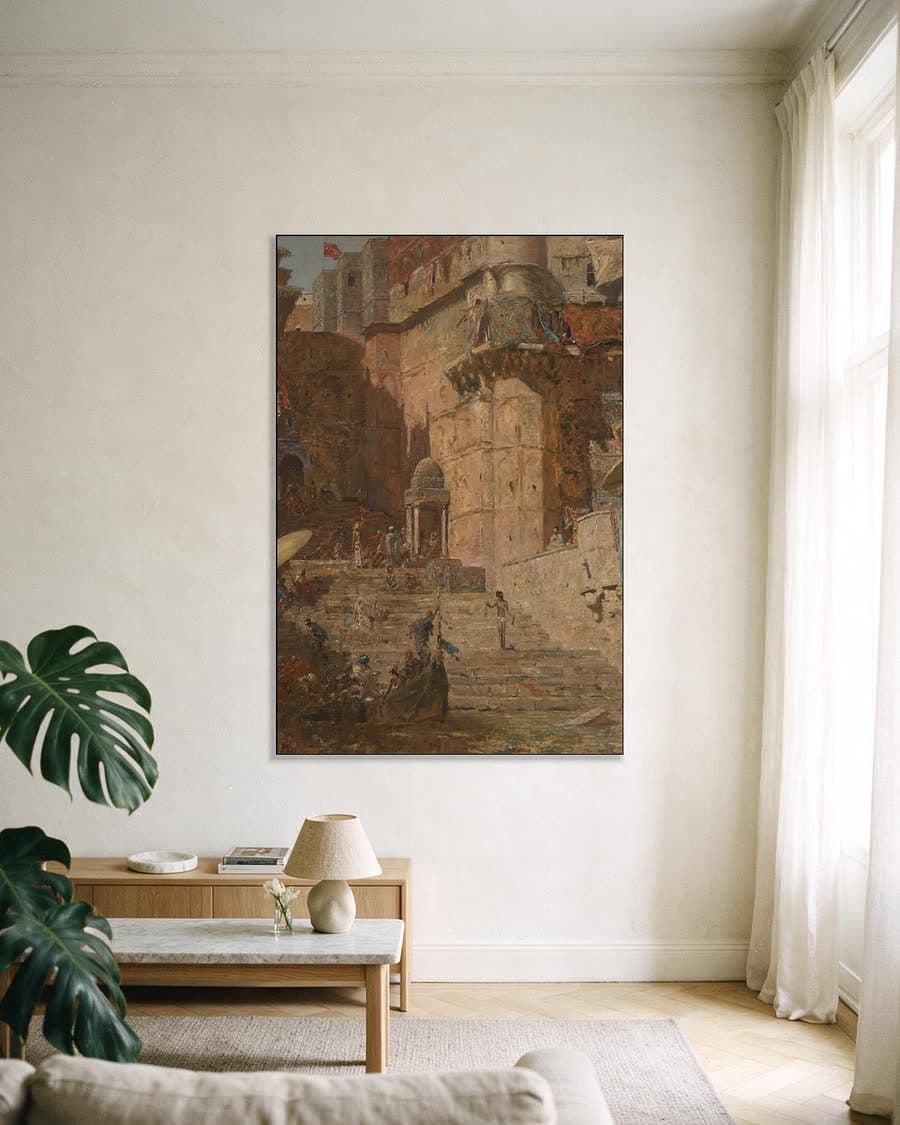 Benares, 1913 in een aluminium frame aan dezelfde muur