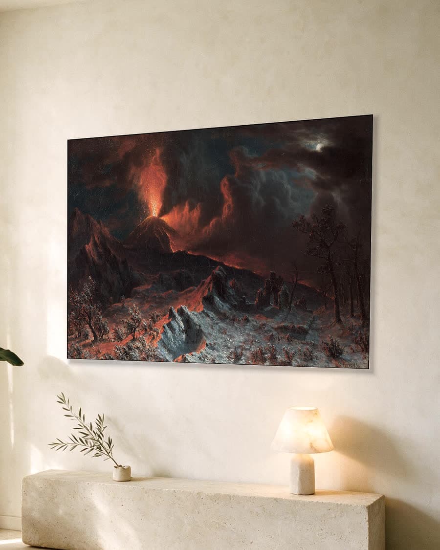 De Vesuvius om middernacht in een aluminium frame aan dezelfde muur