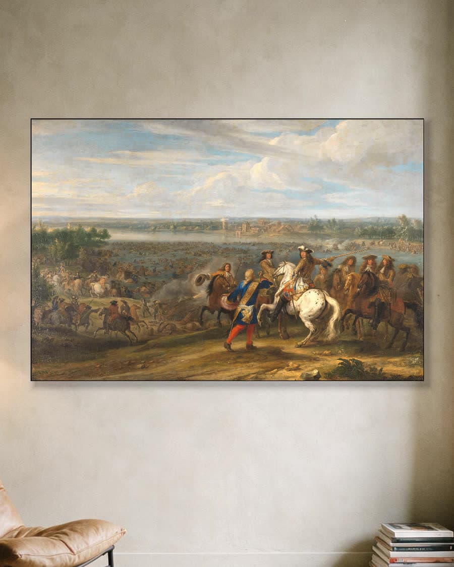 Lodewijk XIV trekt bij Lobith de Nederlanden binnen in een aluminium frame aan dezelfde muur