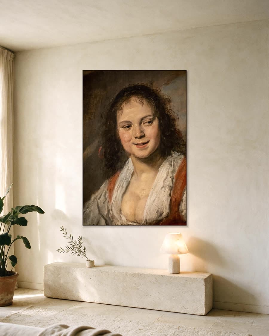 Het zigeunermeisje in een aluminium frame aan dezelfde muur