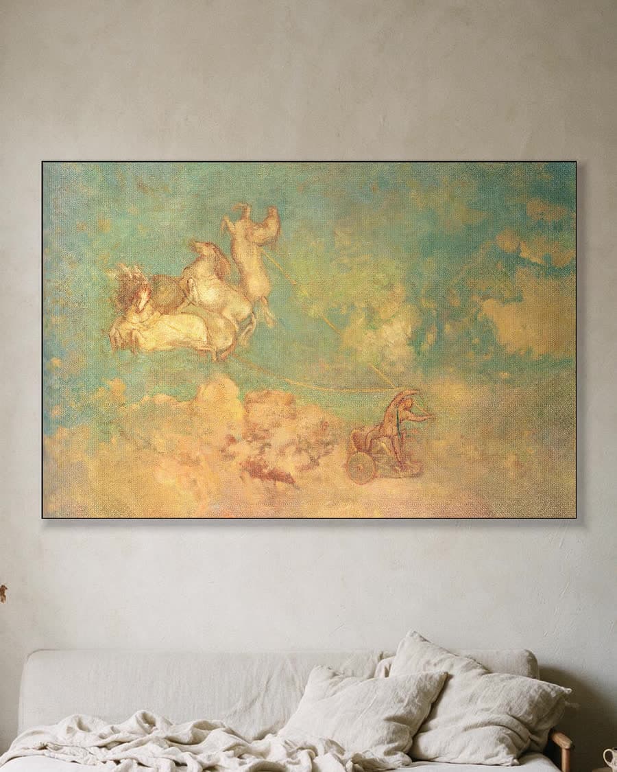 De wagen van Apollo in een aluminium frame aan dezelfde muur