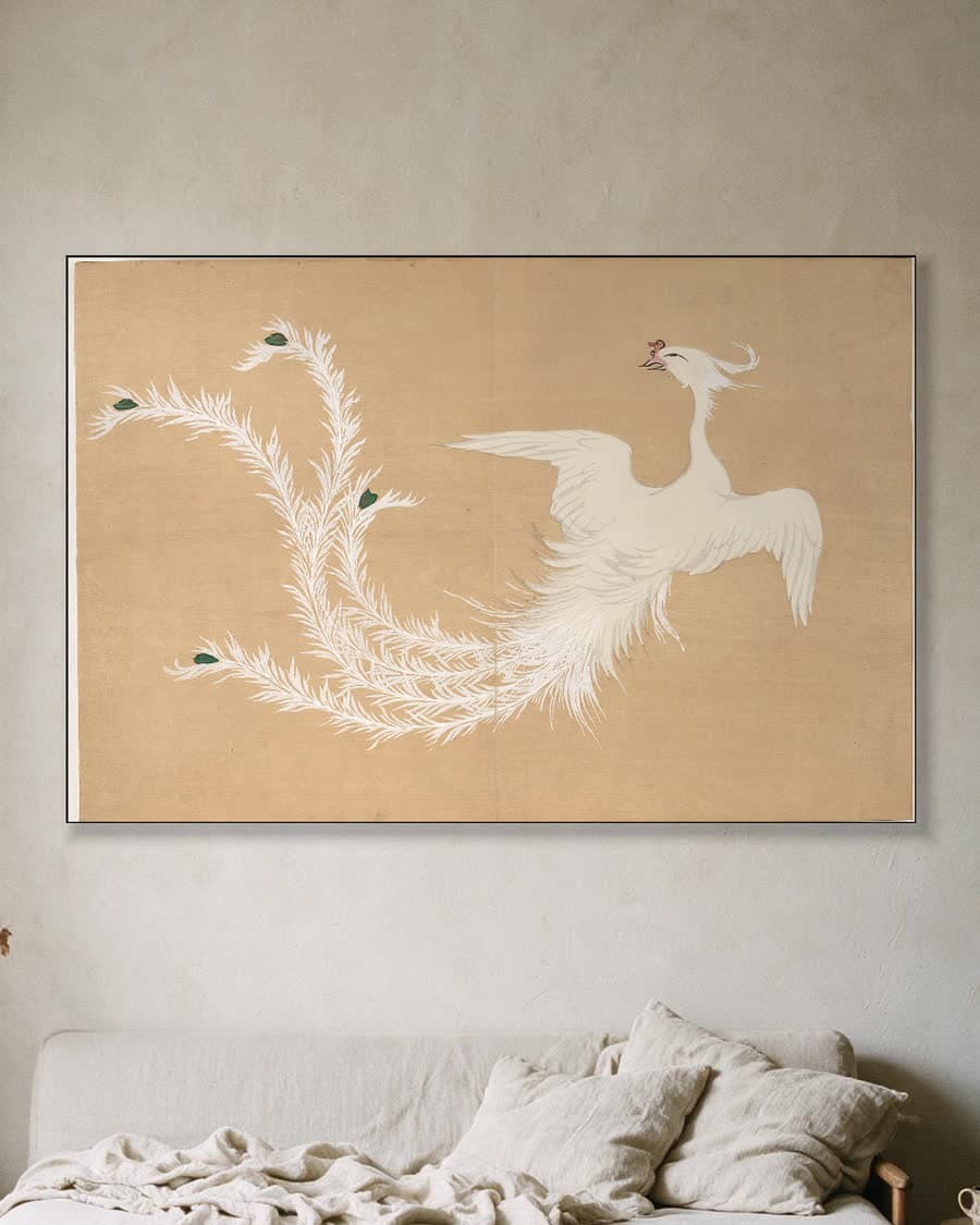 White Phoenix (Hakuho) in een aluminium frame aan dezelfde muur