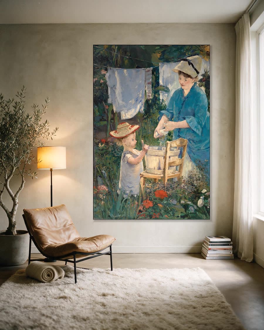De was in een aluminium frame aan dezelfde muur