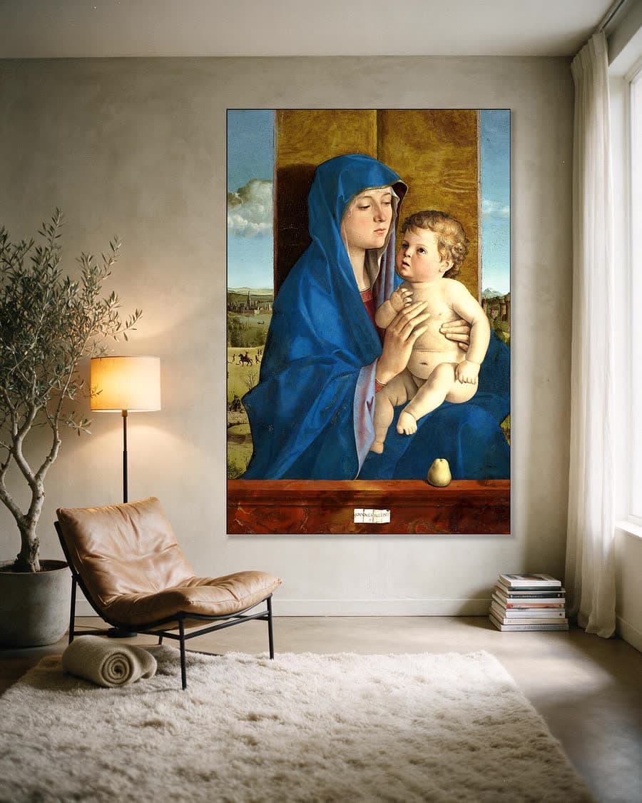 Madonna van Alzano in een aluminium frame aan dezelfde muur