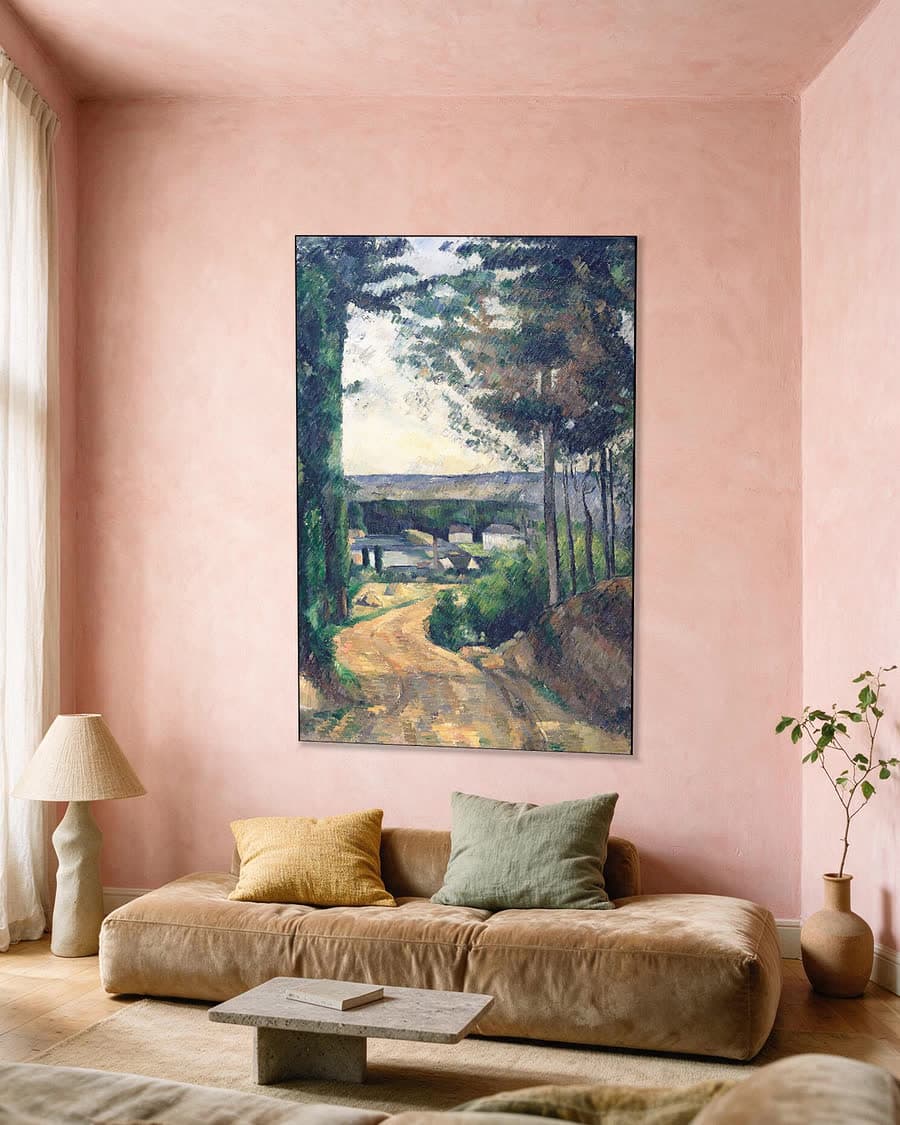 Weg naar de vijver in een aluminium frame aan dezelfde muur